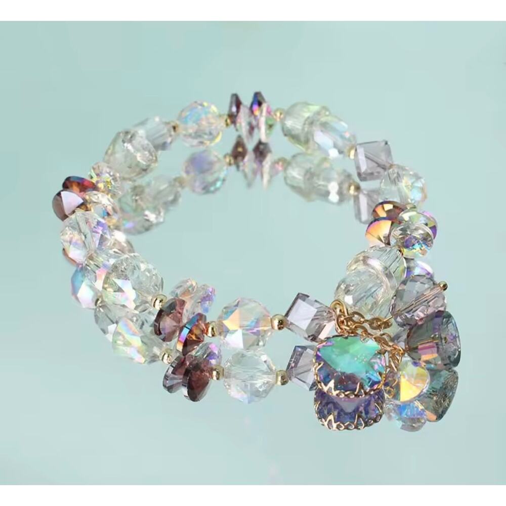 Purple Swarovski Beaded Charm Bracelet